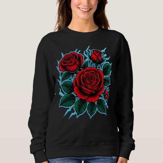 Electric Roses | Red Rose & Lightning Bolt Graphic Trui (Voorkant)