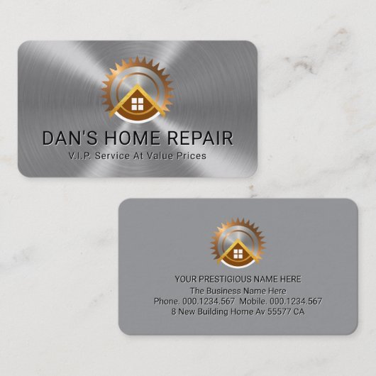 Electric Saw Rooftop On Silver Metallic Layer Visitekaartje (Voorkant / Achterkant)