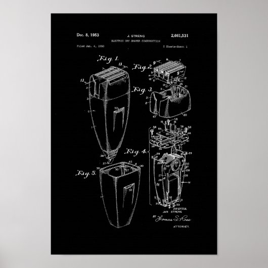 Electric Shaver Patent Poster Barber Shop Decor (Voorkant)