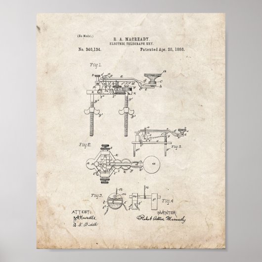 Electric Telegraph Key Patent - Oude look Poster (Voorkant)