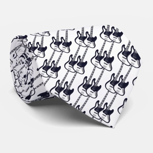 Electric Two Guitar Pattern in Navy Blue Stropdas (Opgerold)