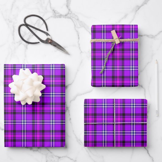Electric Violet and Fuchsia Plaid Purple Inpakpapier Vel (Voorkant)