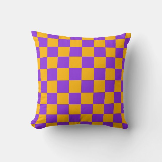 Electric Violet and Golden Amber Checkerboard Kussen (Voorkant)
