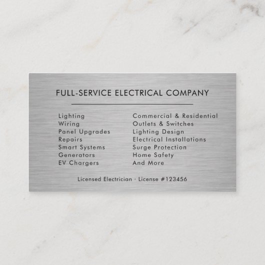 Electrical Contractor Silver Metallic Visitekaartje (Achterkant)