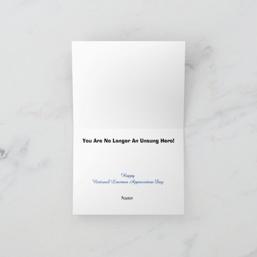 Electrical Lineman Unsung Hero Wenskaart Kaart (Binnen)