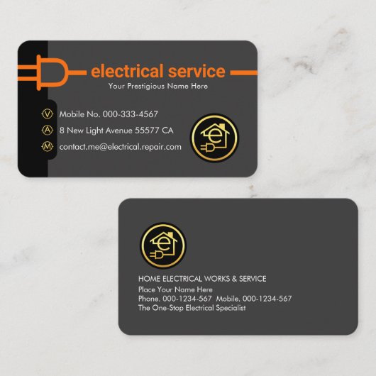 Electrical Power Plug Supply Line Visitekaartje (Voorkant / Achterkant)