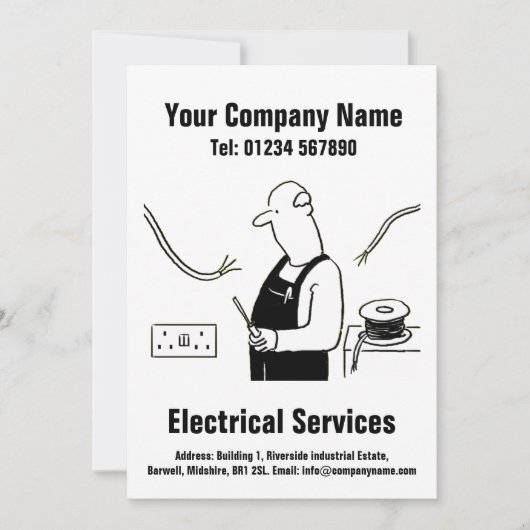 Electrical Services Cartoon Design Kaart (Voorkant)