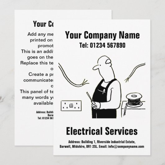 Electrical Services Cartoon Design Kaart (Voorkant / Achterkant)