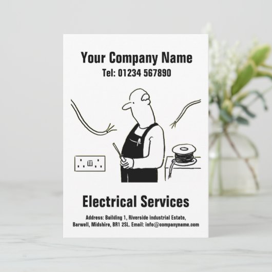 Electrical Services Cartoon Design Kaart (Staand voorkant)