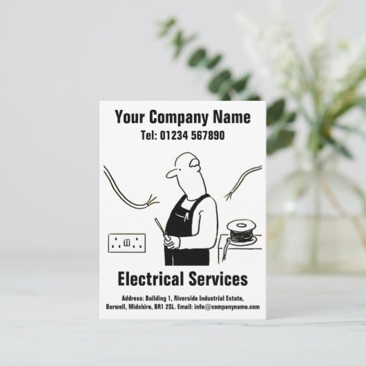 Electrical Services Cartoon om te personaliseren Briefkaart (Staand voorkant)