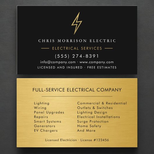Electrical Services Electrician Gold Metallic Visitekaartje
