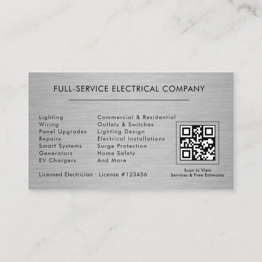 Electrical Services QR Code Professional Visitekaartje (Achterkant)