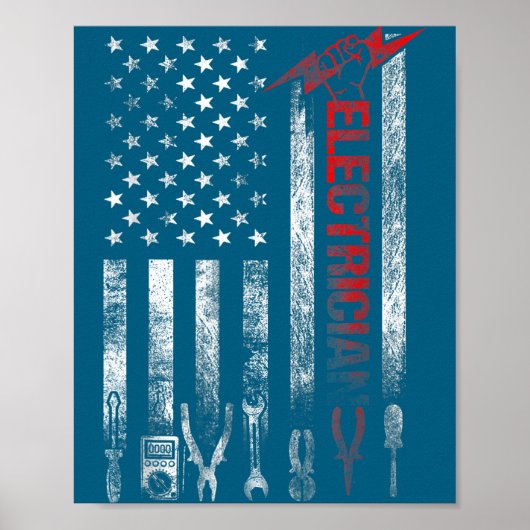 Electrician American Flag Funny Electricians Tools Poster (Voorkant)