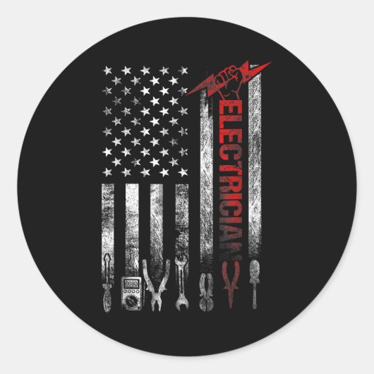 Electrician American Flag Funny Electricians Tools Ronde Sticker (Voorkant)