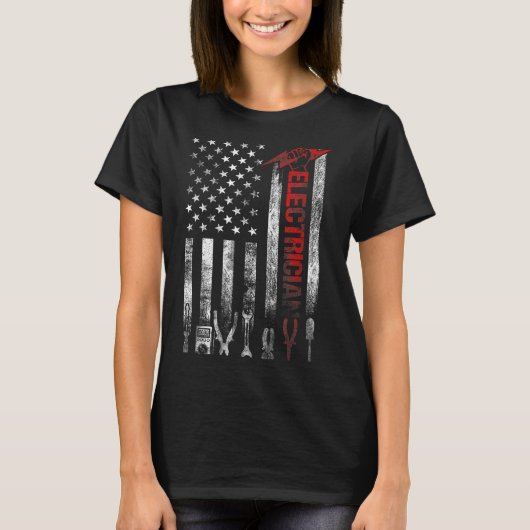 Electrician American Flag Funny Electricians Tools T-shirt (Voorkant)