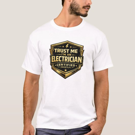 Electrician Badge Certified Mostly Gold Shield T-shirt (Voorkant)