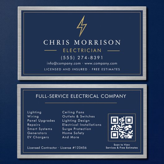 Electrician Electrical Contractor Metal QR Code Visitekaartje