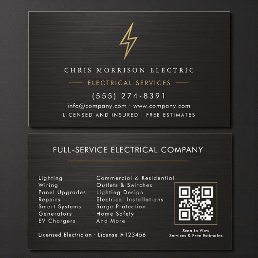 Electrician Metallic Black Gold Electrical Service Visitekaartje