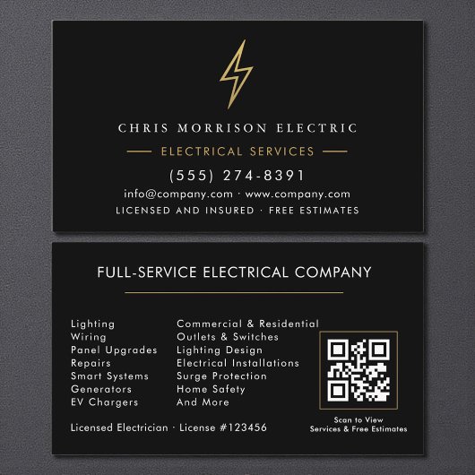 Electrician – Modern Black Gold Electrical Service Visitekaartje