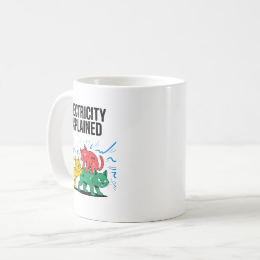 Electricity Explained Funny Cat Physics Humor Scie Koffiemok (Voorkant links)
