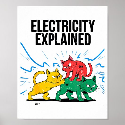 Electricity Explained Funny Cat Physics Humor Scie Poster (Voorkant)