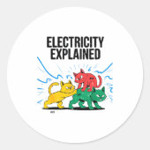 Electricity Explained Funny Cat Physics Humor Scie Ronde Sticker (Voorkant)