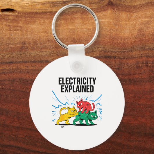 Electricity Explained Funny Cat Physics Humor Scie Sleutelhanger (Voorkant)
