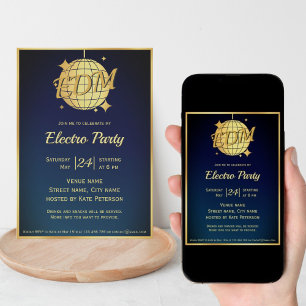 Electro EDM thema gouden disco bal partij Kaart