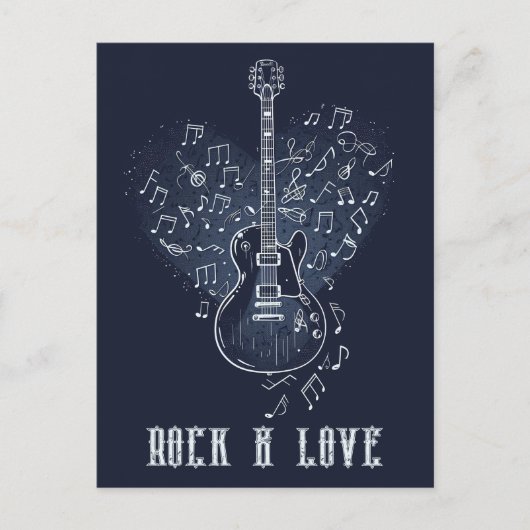 Electro gitaar met hart en muzieknoten briefkaart (Voorkant)