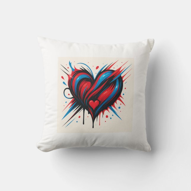 Electro Passion Heart – Levendige Abstracte Liefde Kussen (Voorkant)