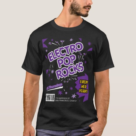 Electro Pop Rocks Snoep Paars T-Shirt (Voorkant)