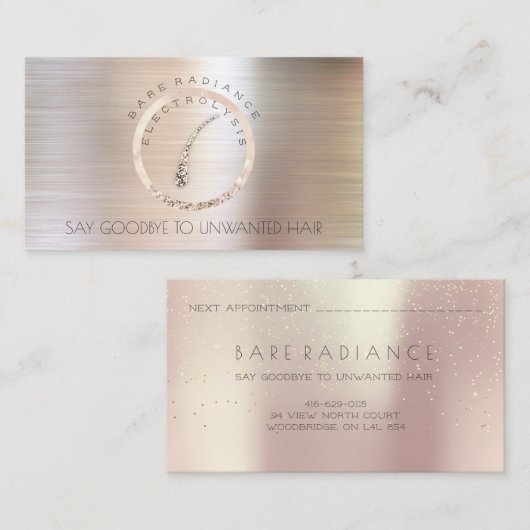 Electrolysis Hair Removal Appointment Roos Gold1 Afsprakenkaartje (Voorkant / Achterkant)