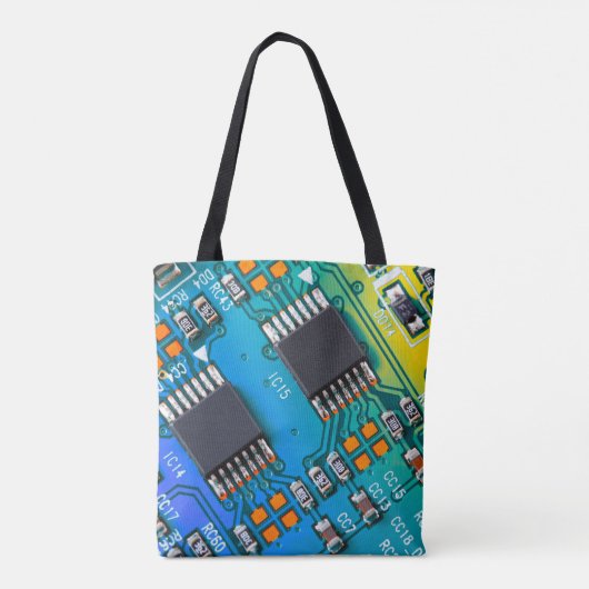 Electronic circuit board close up. background,boar tote bag (Achterkant)
