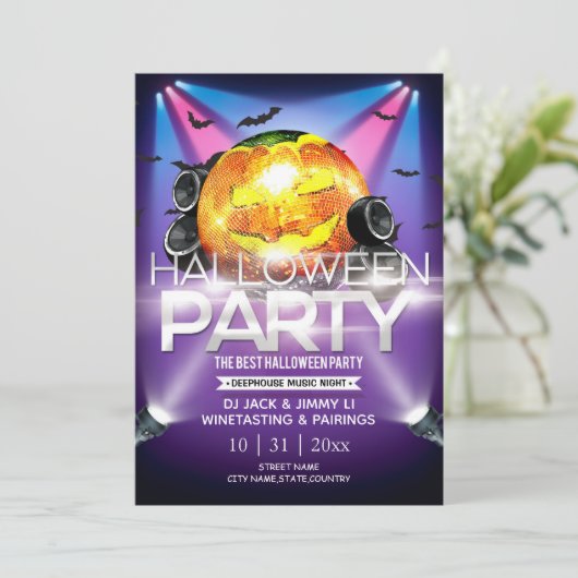 Electronic Neon Effect Halloween Party Kaart (Staand voorkant)