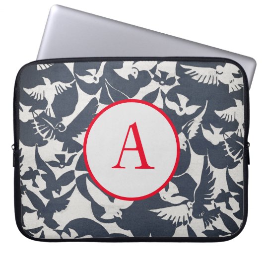 Electronics Bag JAPANESE BIRD PATTERN DIY INITIAAL Laptop Sleeve (Voorkant)