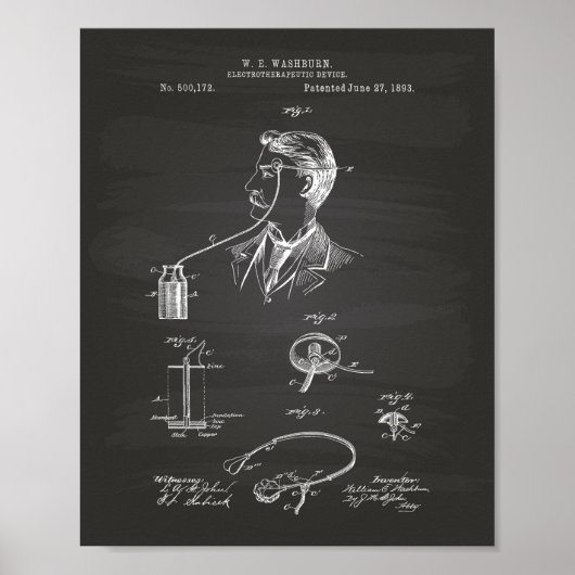 Electrotherapeutisch 1893 Patent Art Chalkboard Poster (Voorkant)