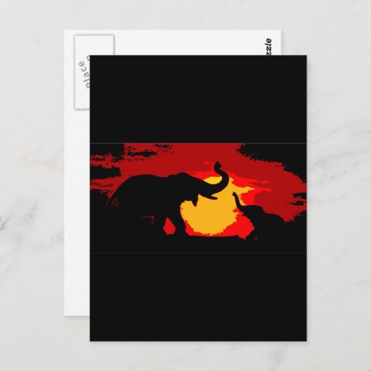 Elefant, Baby olifant en zonneklaar Briefkaart (Voorkant / Achterkant)