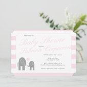 Elefant Baby shower met strepen - lichtroze Kaart (Staand voorkant)