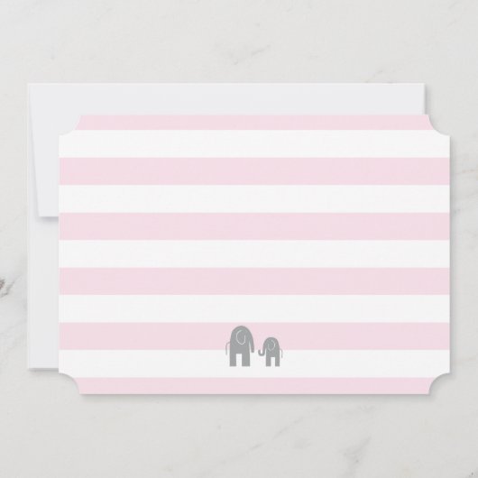 Elefant Baby shower met strepen - lichtroze Kaart (Achterkant)