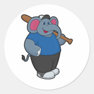 Elefant bij honkbal met honkbalknuppel ronde sticker