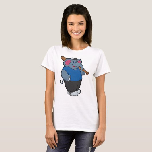 Elefant bij honkbal met honkbalknuppel t-shirt (Voorkant volledig)