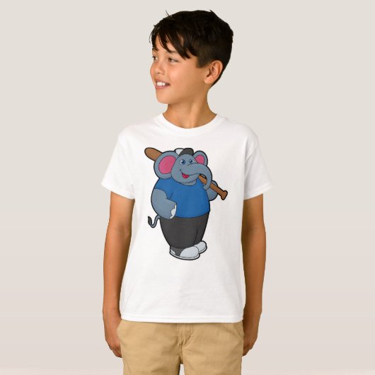 Elefant bij honkbal met honkbalknuppel t-shirt (Voorkant volledig)
