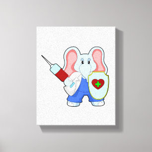 Elefant bij vaccinatie met spuit canvas afdruk