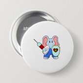 Elefant bij vaccinatie met spuit ronde button 7,6 cm (Voorkant /achterkant)