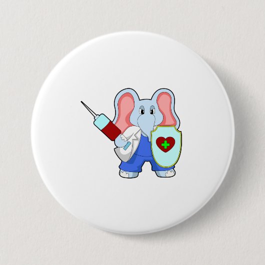 Elefant bij vaccinatie met spuit ronde button 7,6 cm (Voorkant)
