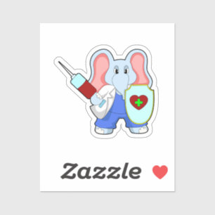 Elefant bij vaccinatie met spuit sticker