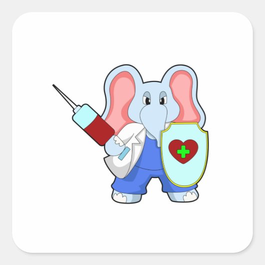 Elefant bij vaccinatie met spuit vierkante sticker (Voorkant)