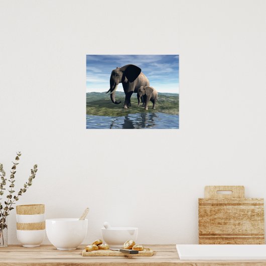 Elefant en Baby Poster (Keuken)
