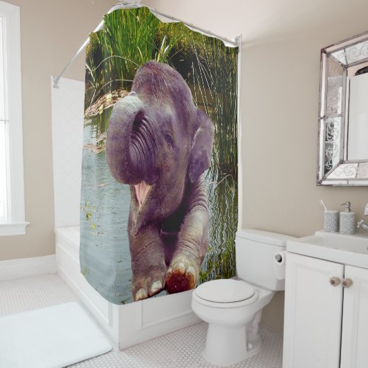 Elefant en water douchegordijn (In situ)