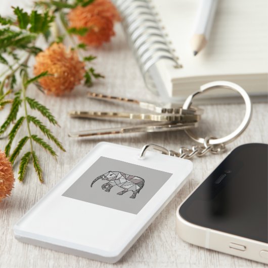 elefant geometrisch, bisschop grijs 2, thuisdecor sleutelhanger (Voorkant Rechts)